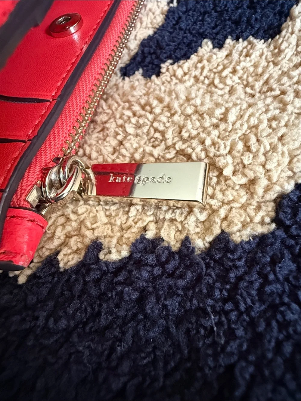 kate spade Red Pebbled Leather Zip Card Holder with Gold Logo
